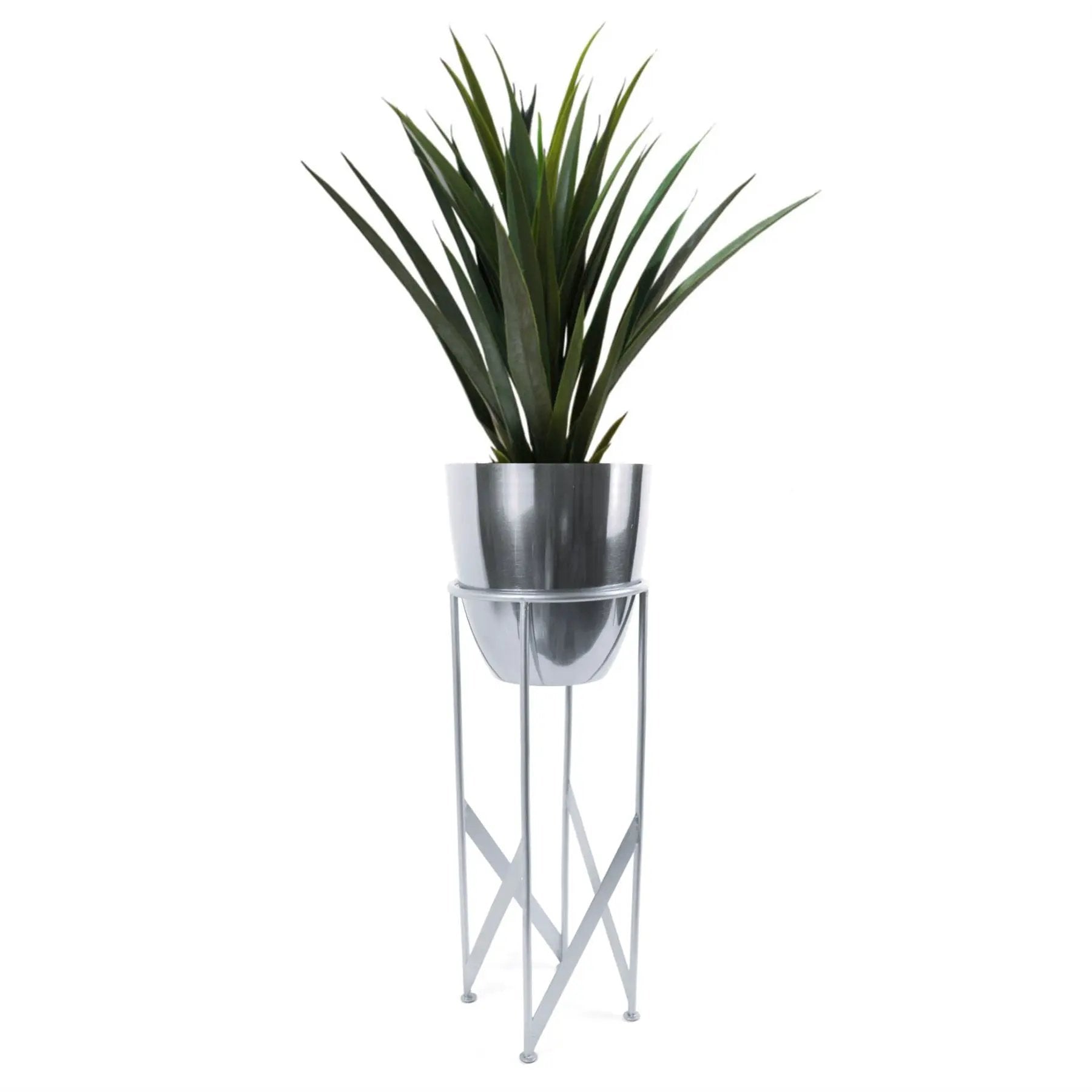 90cm Silver Planter with Artificial Yukka Plant by Leaf