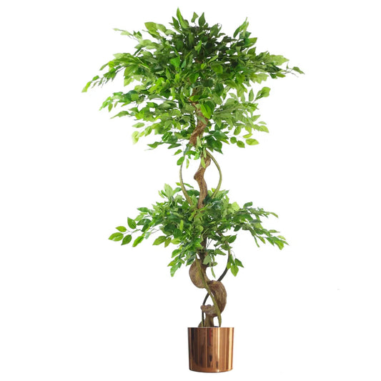 150cm Twisted Trunk Artificial Japanese Fruticosa Ficus Tree Copper Planter by Leaf