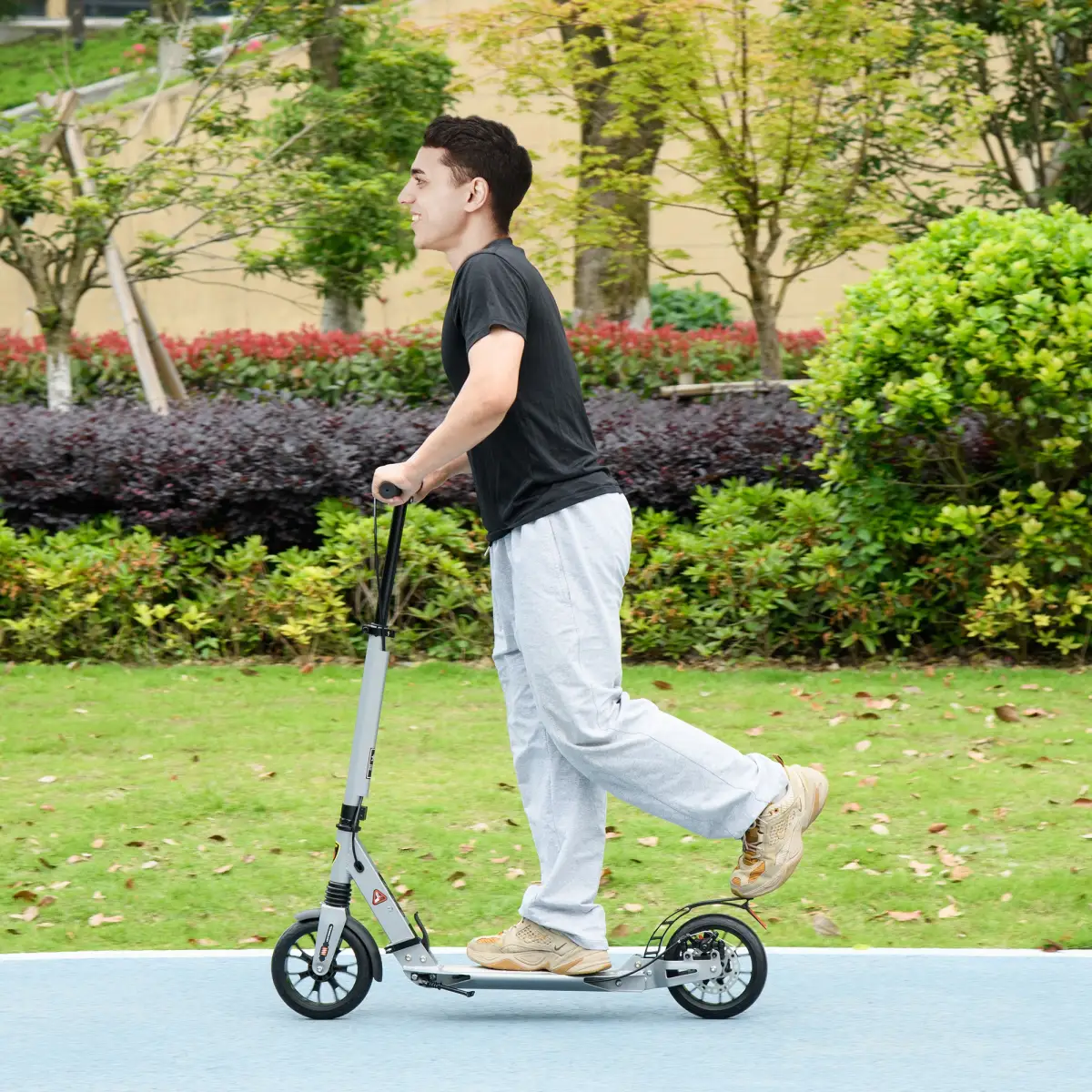 HOMCOM Adult Teens Kick Scooter Fold Adjust 14+ w/ Rear Wheel&Hand Brake by HOMCOM