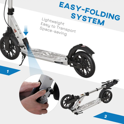 HOMCOM Adult Teens Kick Scooter Fold Adjust 14+ w/ Rear Wheel&Hand Brake by HOMCOM