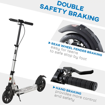 HOMCOM Adult Teens Kick Scooter Fold Adjust 14+ w/ Rear Wheel&Hand Brake by HOMCOM
