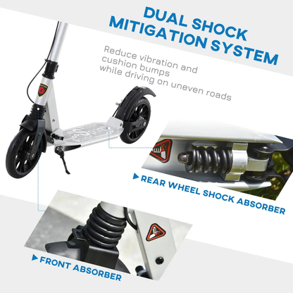 HOMCOM Adult Teens Kick Scooter Fold Adjust 14+ w/ Rear Wheel&Hand Brake by HOMCOM