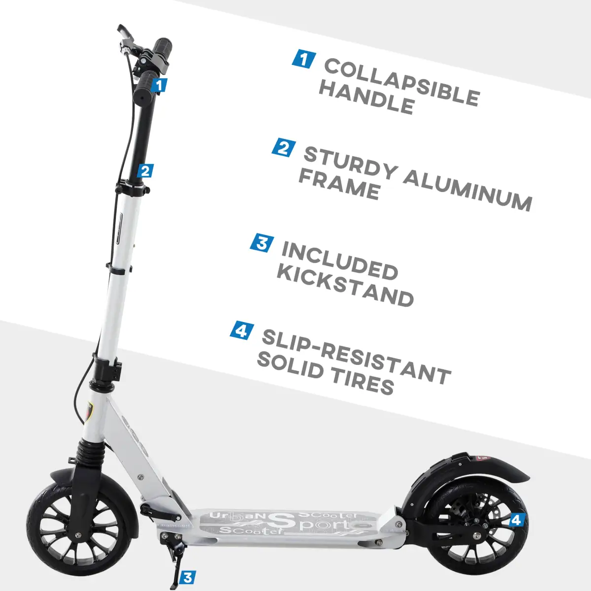 HOMCOM Adult Teens Kick Scooter Fold Adjust 14+ w/ Rear Wheel&Hand Brake by HOMCOM