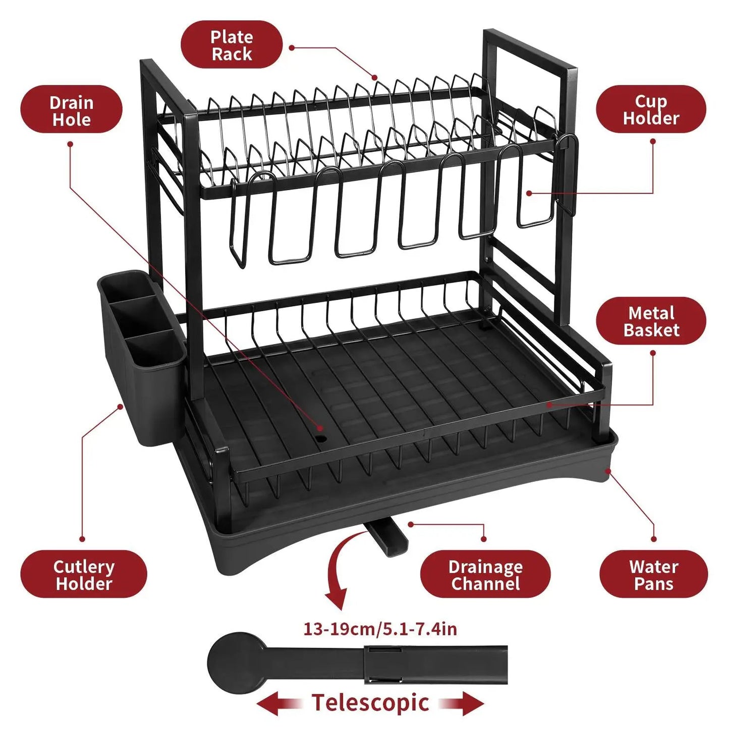 VINSANI 2 TIER DISH DRAINER BLACK 1010429 by N/A