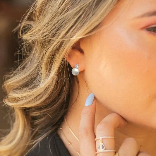 Cubic Zirconia Pearl Stud Earrings by Aye Do Gifts