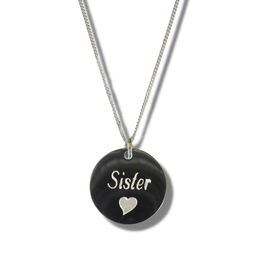 Sister Disc Necklace & Heart Symbol by Aye Do Gifts