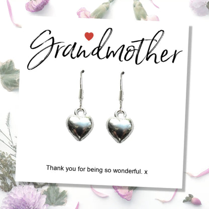 Grandmother Message Card with Heart Earrings by Aye Do Gifts