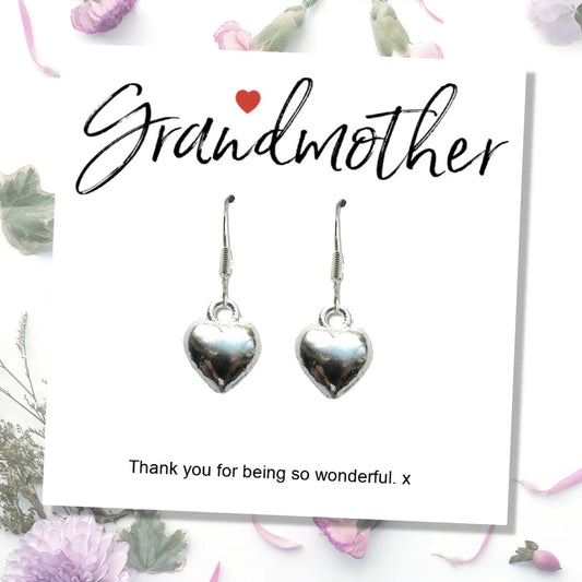 Grandmother Message Card with Heart Earrings by Aye Do Gifts
