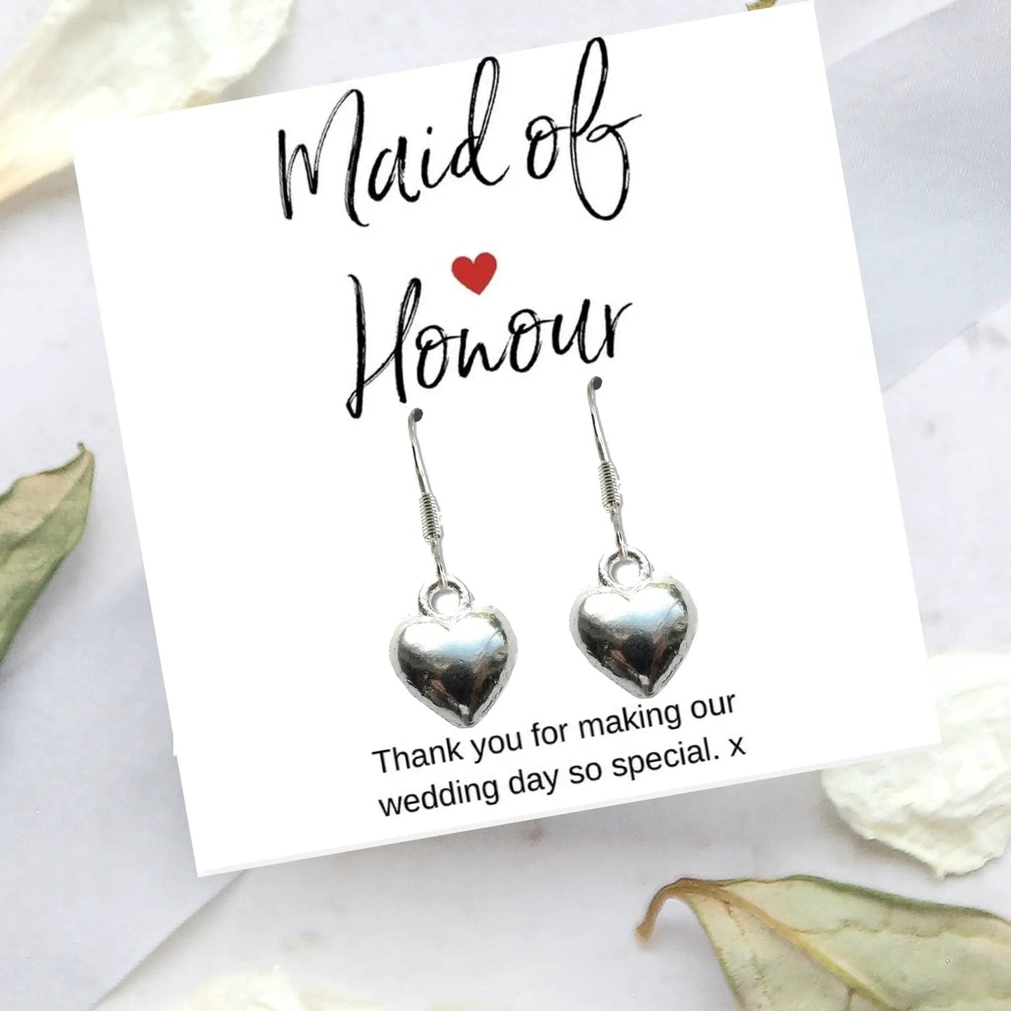 Maid of Honour Heart Earrings & Thank You Card Gift by Aye Do Gifts