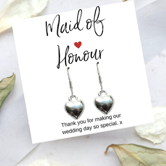 Maid of Honour Heart Earrings & Thank You Card Gift by Aye Do Gifts