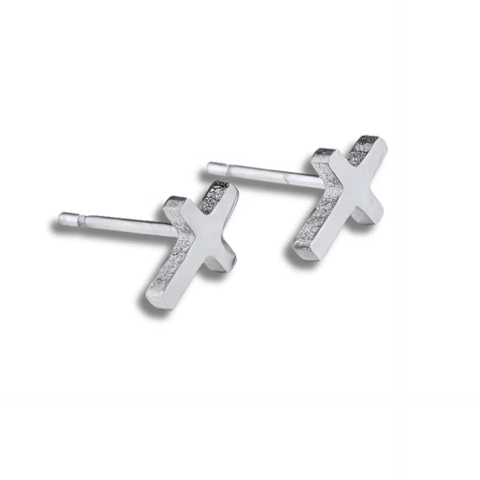 Small Silver Cross Stud Earrings by Aye Do Gifts