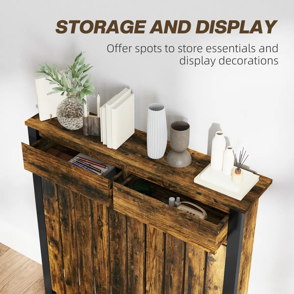 HOMCOM Small Radiator Cover with Drawer and Vertical Slats 88.5 x 19 x 93cm by HOMCOM