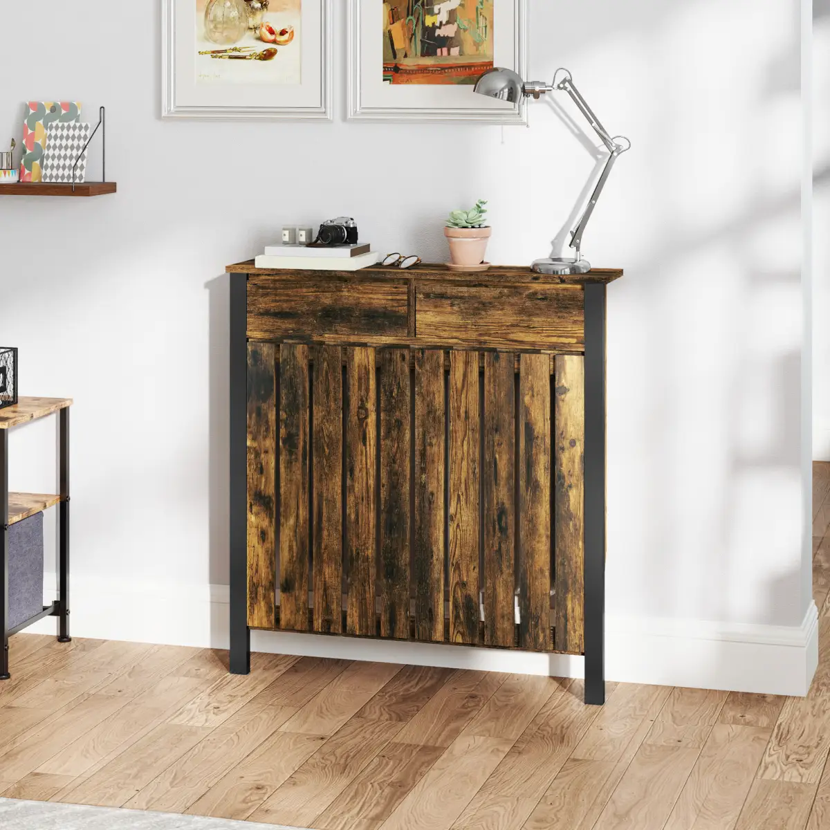 HOMCOM Small Radiator Cover with Drawer and Vertical Slats 88.5 x 19 x 93cm by HOMCOM