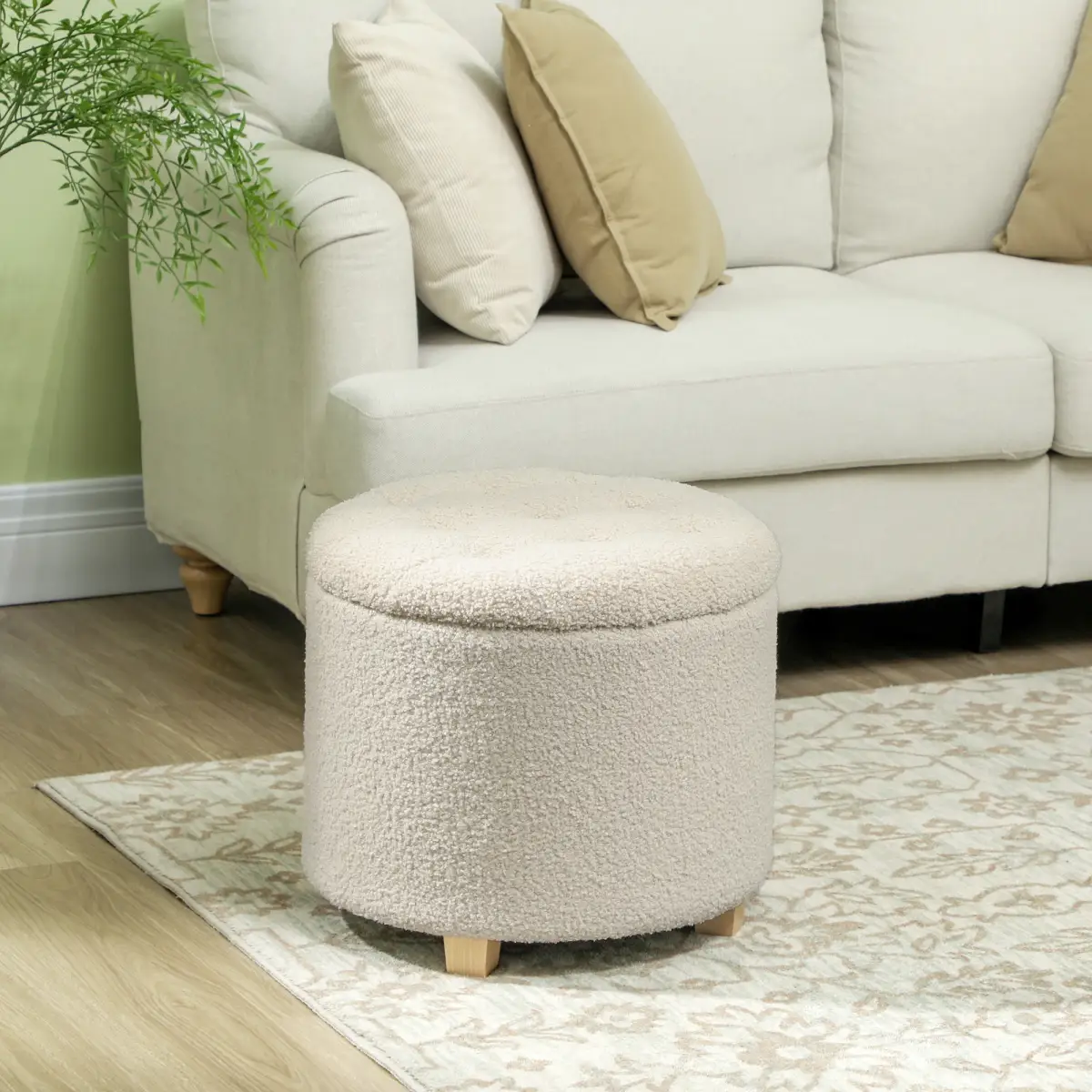 HOMCOM 45cm Round Ottoman with Storage, Lid, Cashmere Footstool by HOMCOM