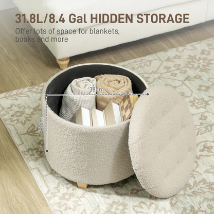 HOMCOM 45cm Round Ottoman with Storage, Lid, Cashmere Footstool by HOMCOM
