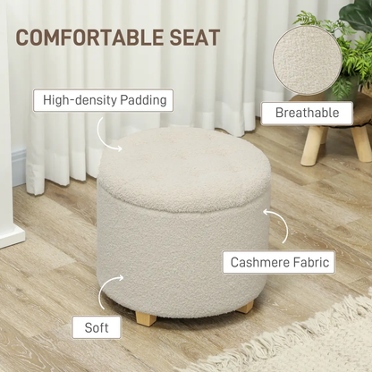 HOMCOM 45cm Round Ottoman with Storage, Lid, Cashmere Footstool by HOMCOM