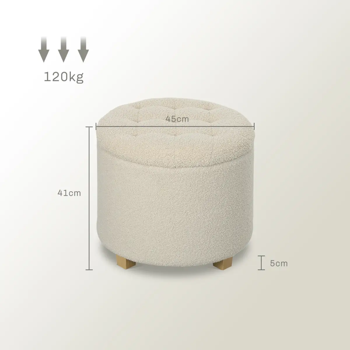 HOMCOM 45cm Round Ottoman with Storage, Lid, Cashmere Footstool by HOMCOM