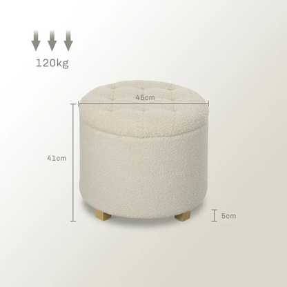 HOMCOM 45cm Round Ottoman with Storage, Lid, Cashmere Footstool by HOMCOM