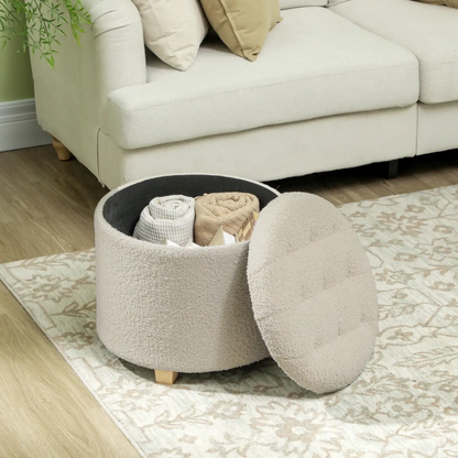 HOMCOM 45cm Round Ottoman with Storage, Lid, Cashmere Footstool by HOMCOM