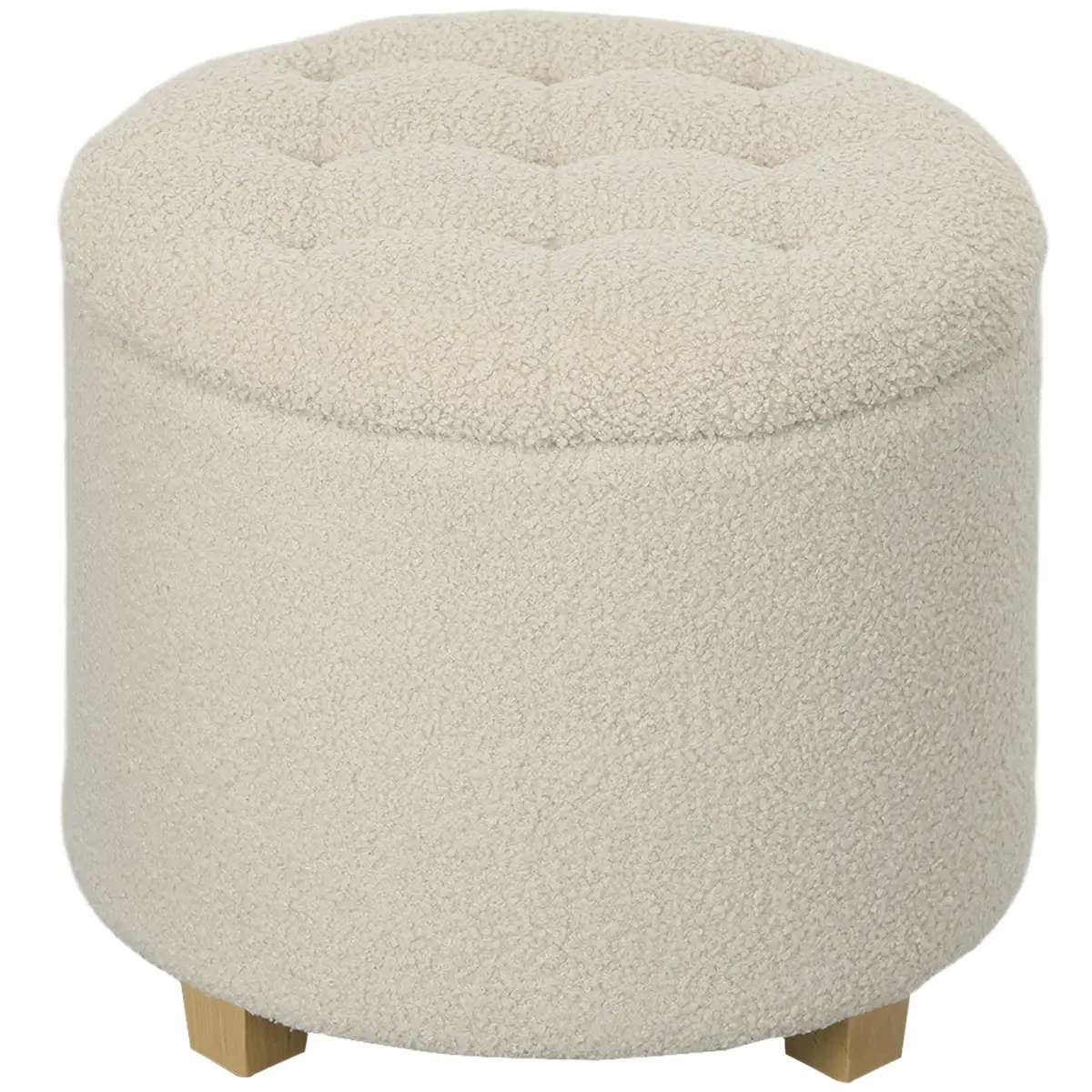 HOMCOM 45cm Round Ottoman with Storage, Lid, Cashmere Footstool by HOMCOM