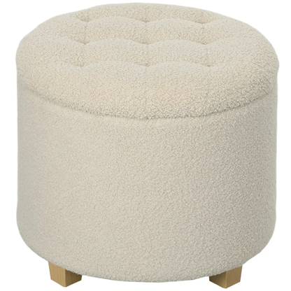 HOMCOM 45cm Round Ottoman with Storage, Lid, Cashmere Footstool by HOMCOM