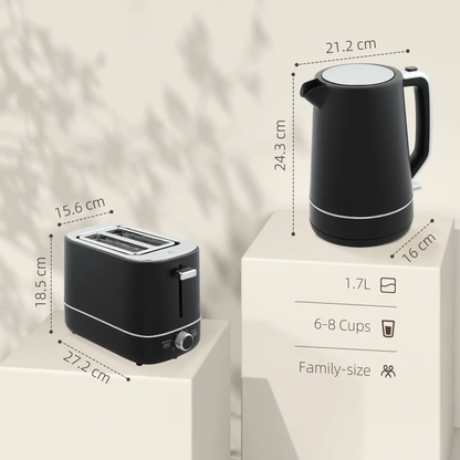 HOMCOM 1.7L 3000W Fast Boil Electric Kettle and 2 Slice Toaster Set by HOMCOM