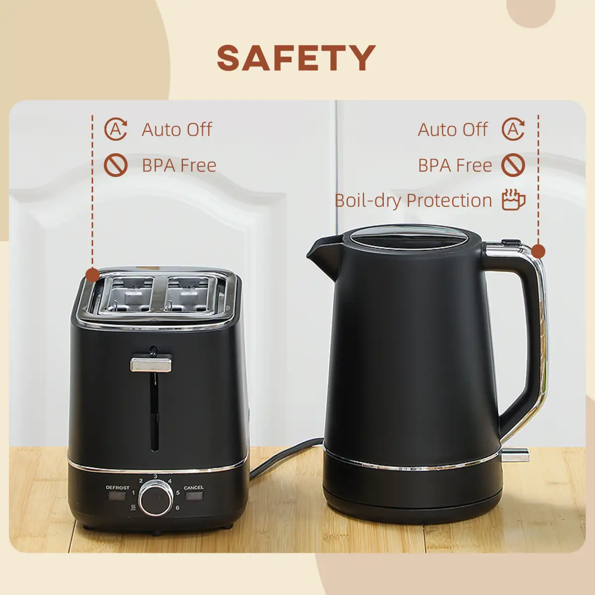 HOMCOM 1.7L 3000W Fast Boil Electric Kettle and 2 Slice Toaster Set by HOMCOM
