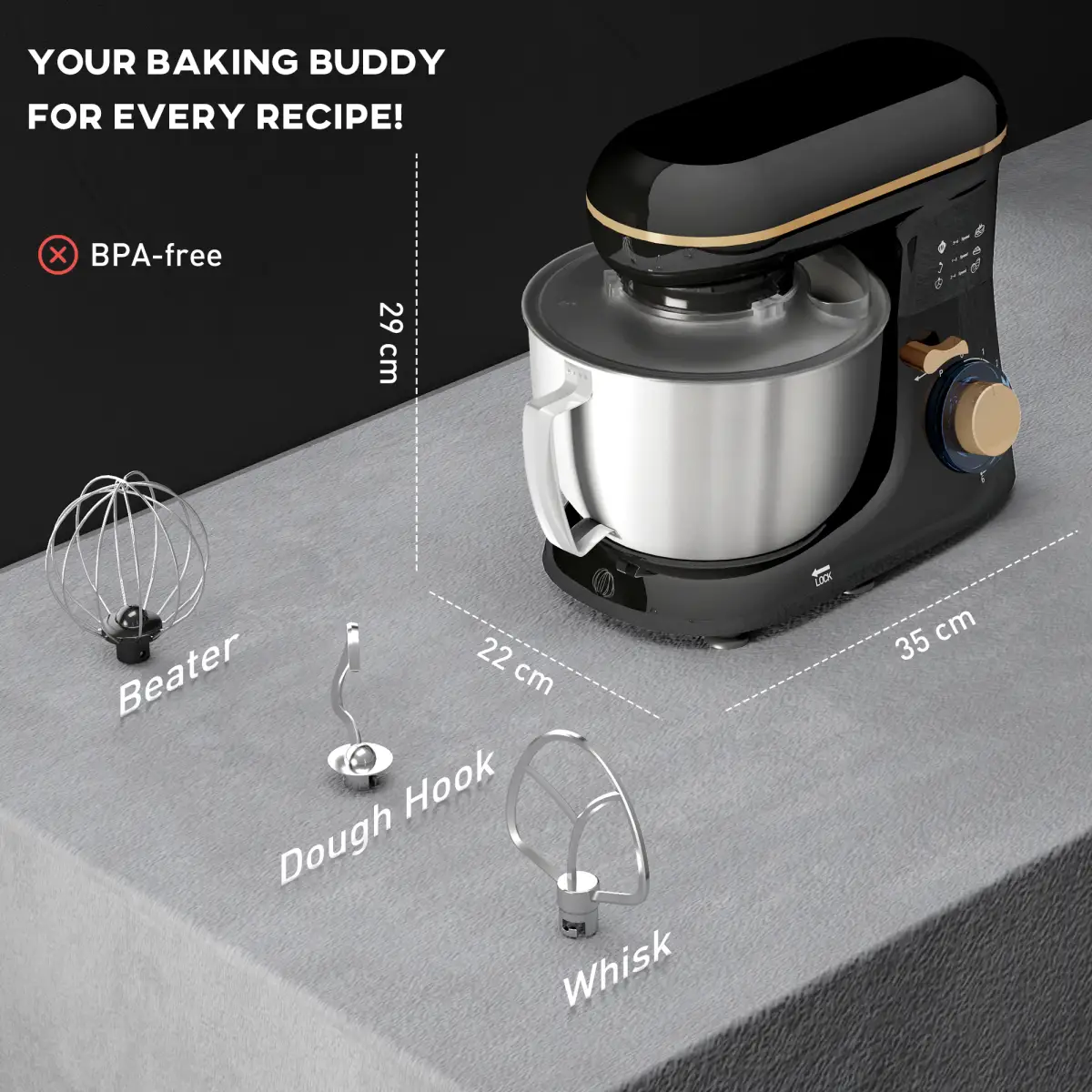 HOMCOM Electric Stand Mixer, 4.5L Food Mixer with Dough Hook, Whisk by HOMCOM