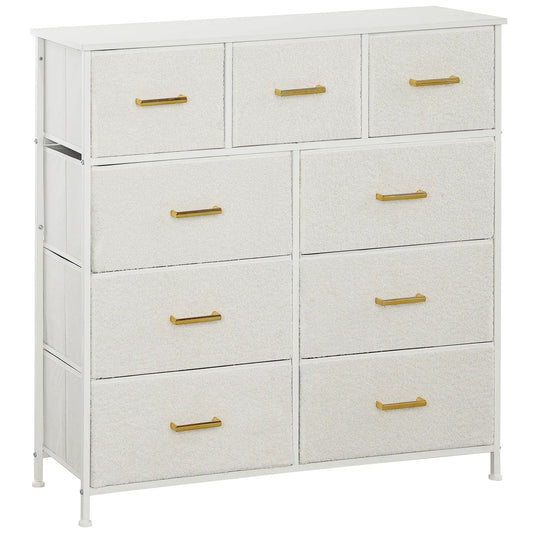 Stylish Cream White Storage Unit with Nine Drawers and Durable Steel Frame by HOMCOM