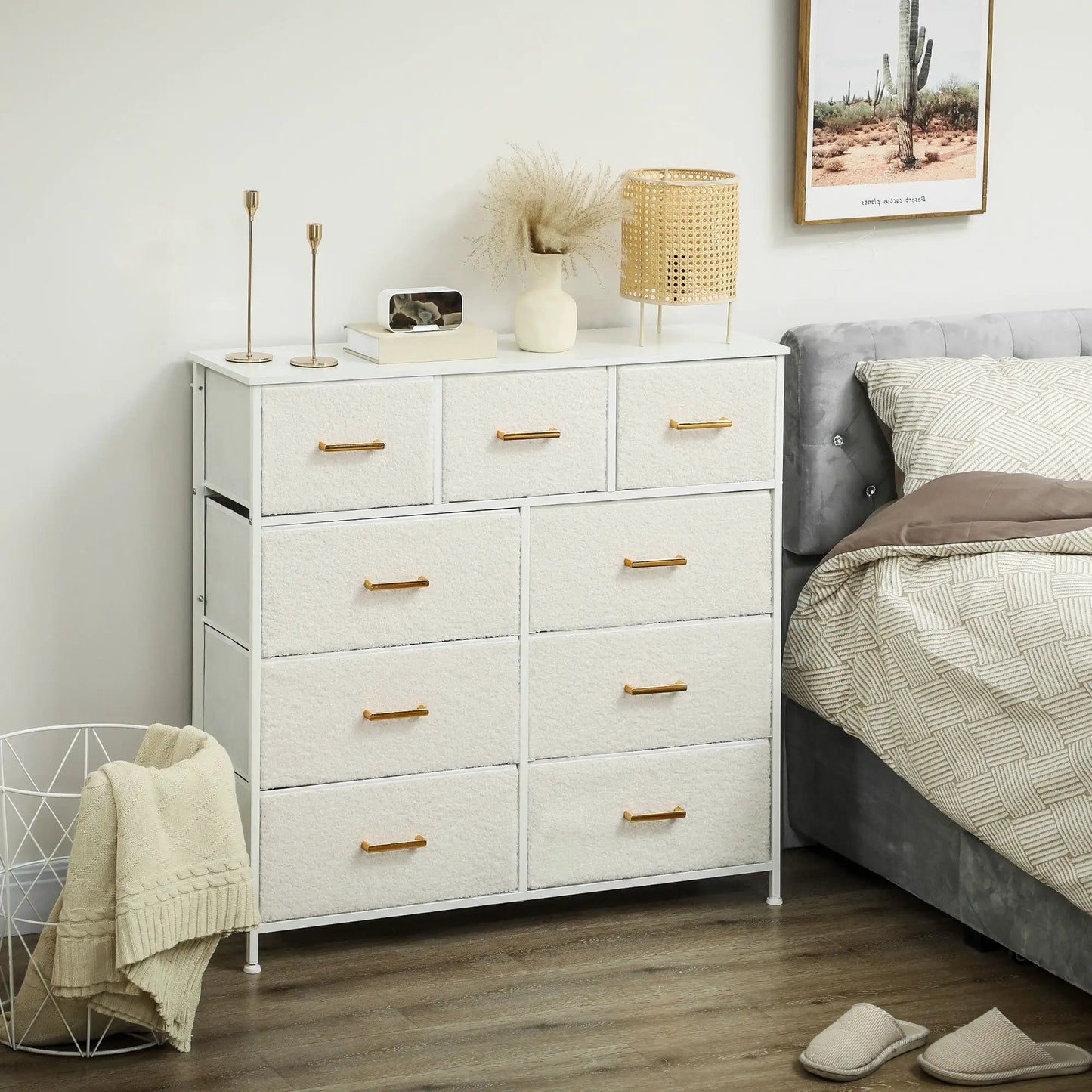 Stylish Cream White Storage Unit with Nine Drawers and Durable Steel Frame by HOMCOM