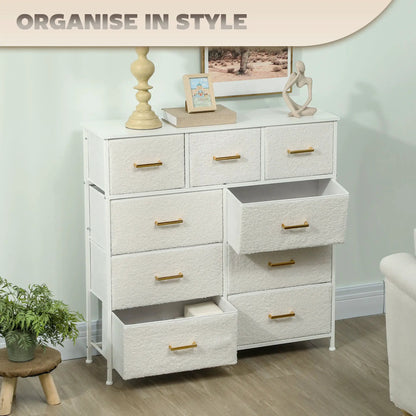 Stylish Cream White Storage Unit with Nine Drawers and Durable Steel Frame by HOMCOM