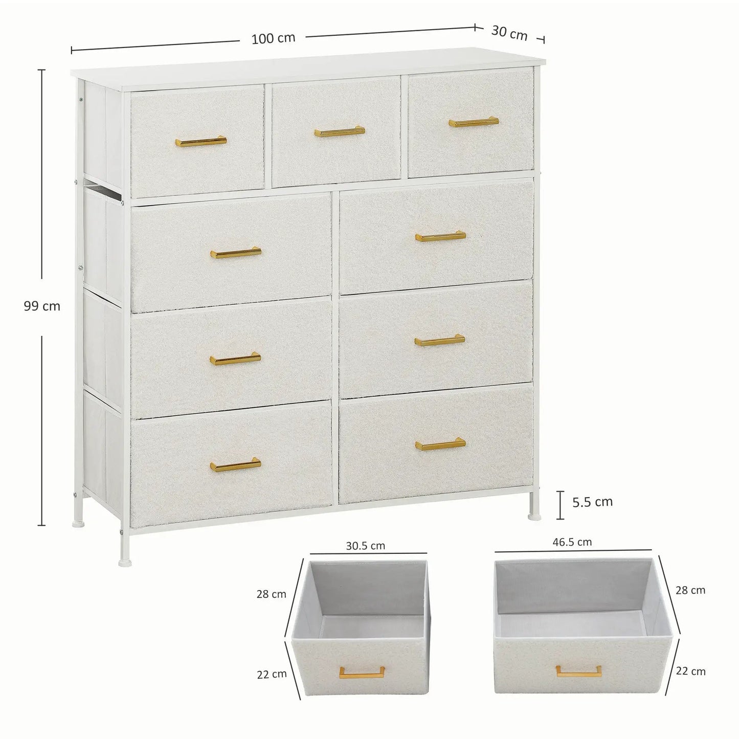 Stylish Cream White Storage Unit with Nine Drawers and Durable Steel Frame by HOMCOM