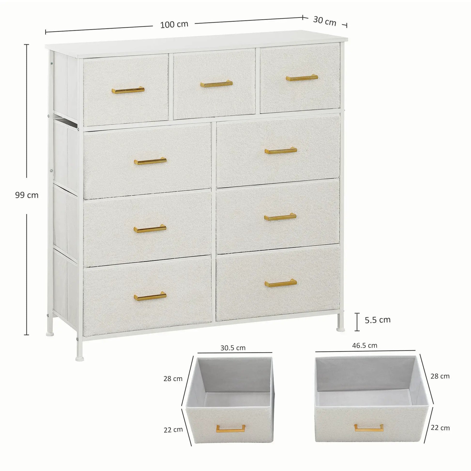 Stylish Cream White Storage Unit with Nine Drawers and Durable Steel Frame by HOMCOM