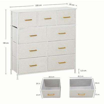 Stylish Cream White Storage Unit with Nine Drawers and Durable Steel Frame by HOMCOM