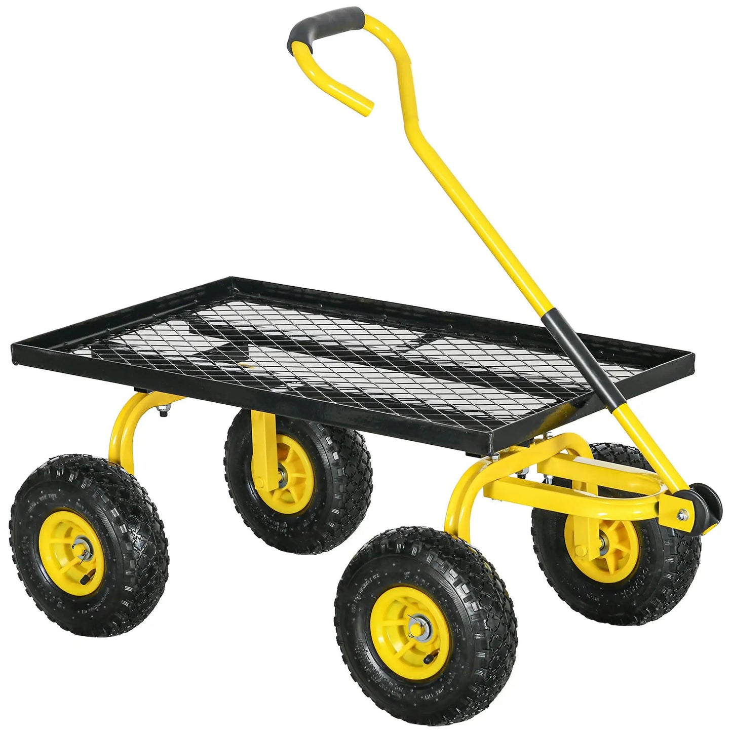 Garden Trolley Cart with Pneumatic Wheels and Rotating Handle, Yellow by Outsunny
