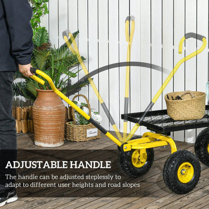 Garden Trolley Cart with Pneumatic Wheels and Rotating Handle, Yellow by Outsunny