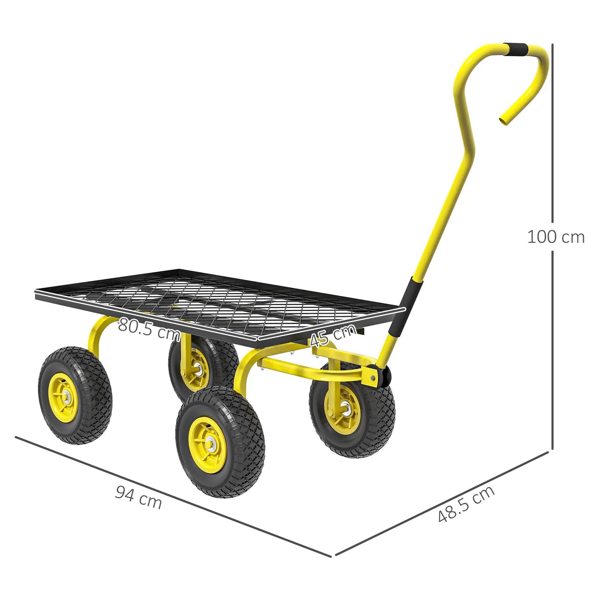 Garden Trolley Cart with Pneumatic Wheels and Rotating Handle, Yellow by Outsunny