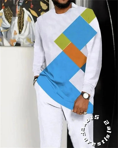 Fashion Clothing Set for Men Tracskuit Set Casual Walking Suit Ovrersize Streetwear Long Sleeve T-Shirt Trousers Outfit 2-piece by All Mart Bristol Ltd