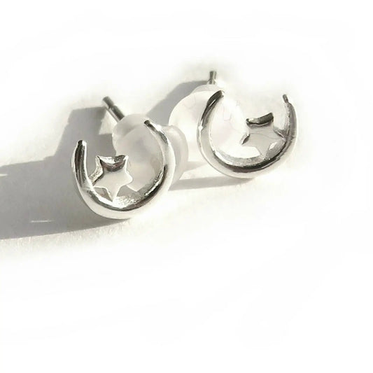 Sterling Silver Moon & Star Earrings by Aye Do Gifts