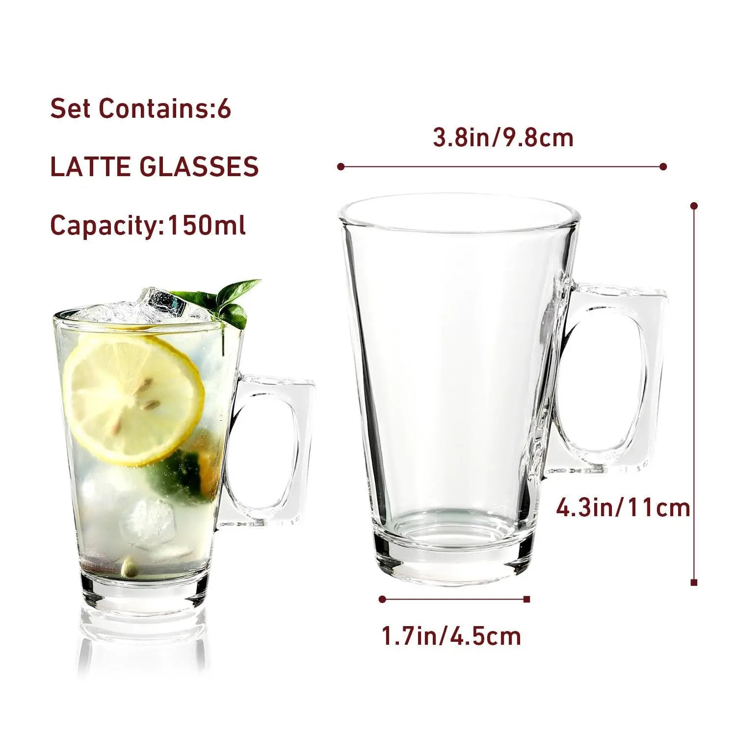 Vinsani Latte Glasses 6pcs 0006556 by Vinsani