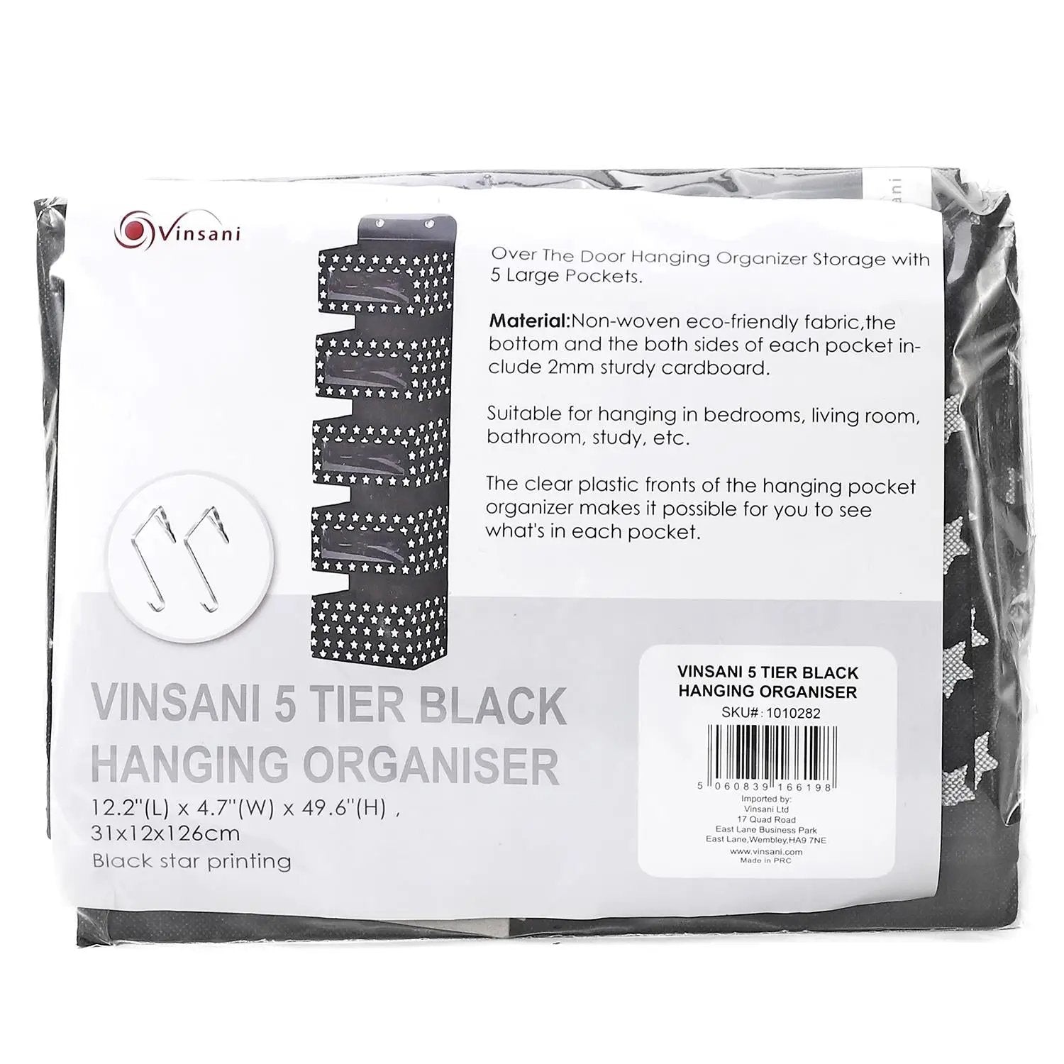 VINSANI 5TIER BLACK HANGING ORGANISER 1010282 by Vinsani
