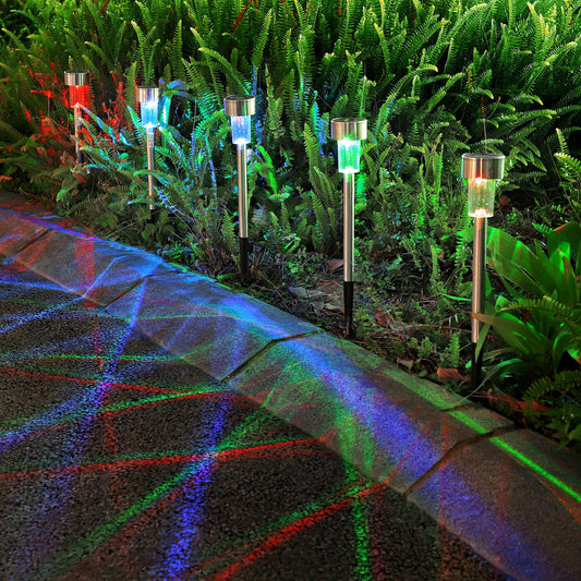 Vinsani 10 X Colour Change Stainless Steel Solar Powered Stick Post LED Lights Rechargeable Outdoor Garden Border Patio Path Driveway Entrance Marking Water Resistant Lamps by Vinsani