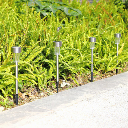 Vinsani 10 X Colour Change Stainless Steel Solar Powered Stick Post LED Lights Rechargeable Outdoor Garden Border Patio Path Driveway Entrance Marking Water Resistant Lamps by Vinsani
