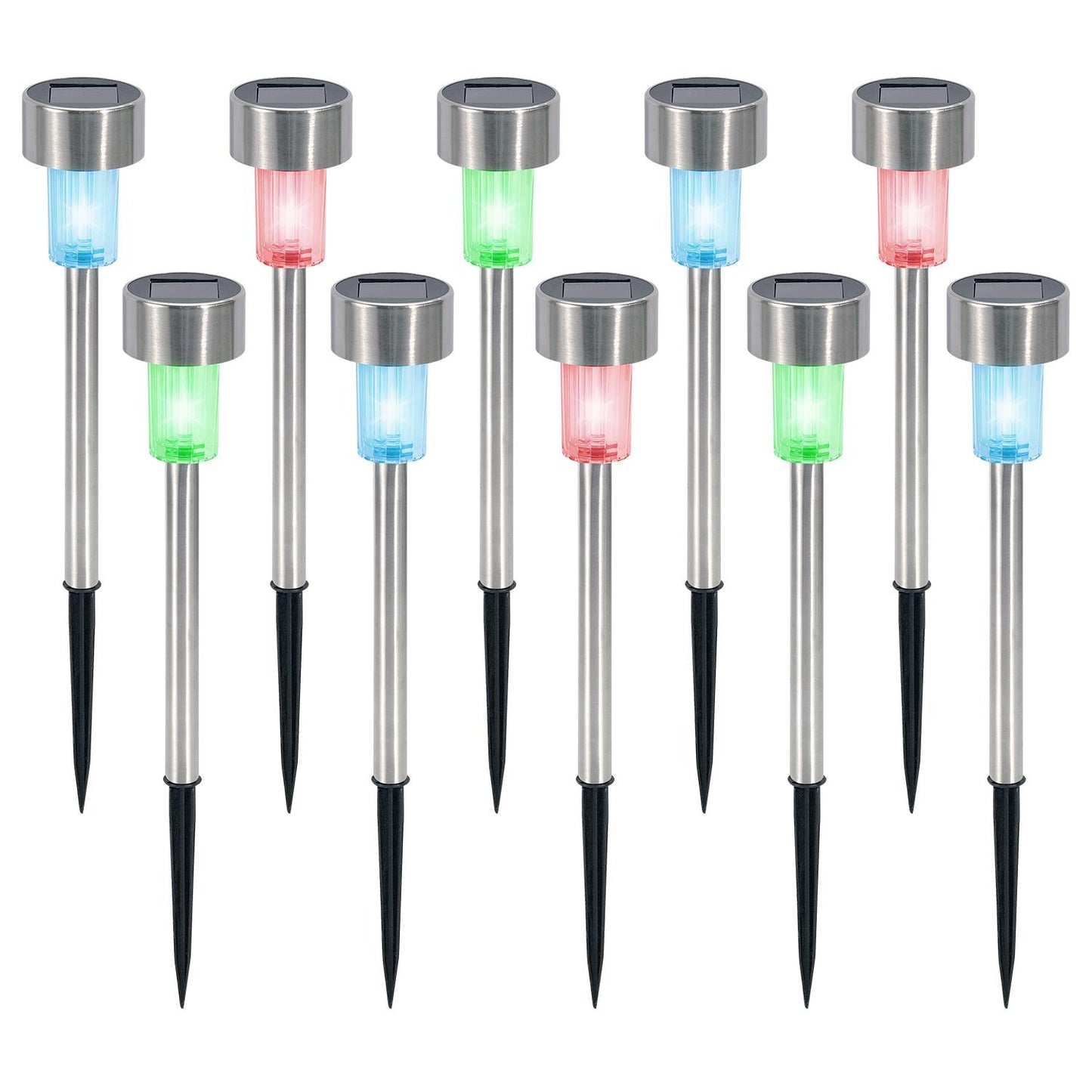 Vinsani 10 X Colour Change Stainless Steel Solar Powered Stick Post LED Lights Rechargeable Outdoor Garden Border Patio Path Driveway Entrance Marking Water Resistant Lamps by Vinsani