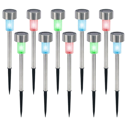 Vinsani 10 X Colour Change Stainless Steel Solar Powered Stick Post LED Lights Rechargeable Outdoor Garden Border Patio Path Driveway Entrance Marking Water Resistant Lamps by Vinsani