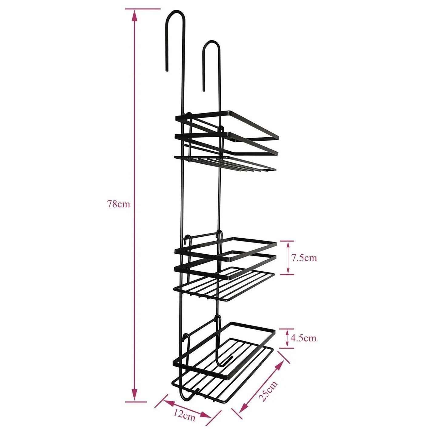 3 Tier Non Rust Hanging Shower Caddy Bathroom Organiser in Black by House Of Home