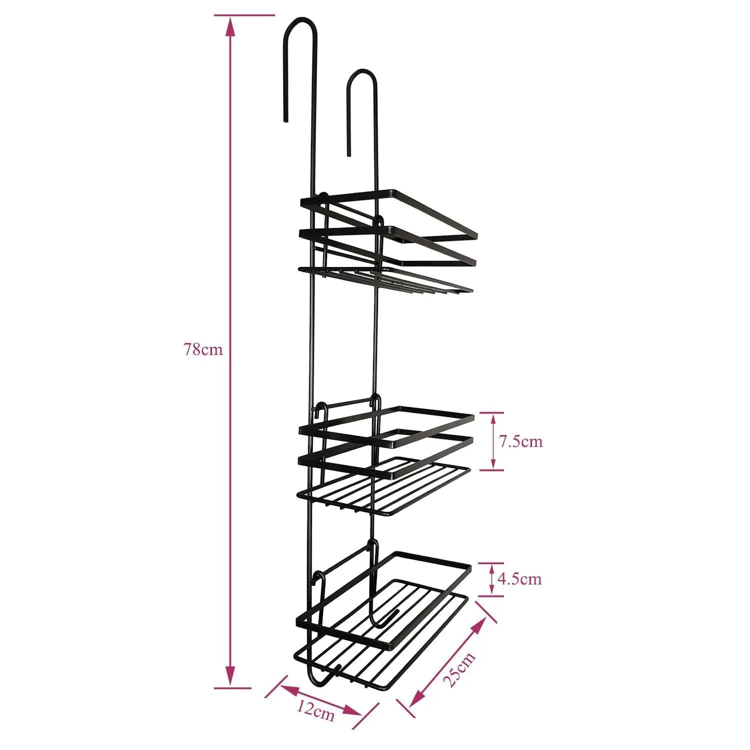 3 Tier Non Rust Hanging Shower Caddy Bathroom Organiser in Black by House Of Home