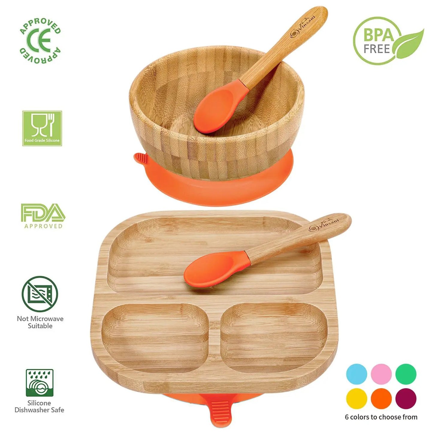 VINSANI BAMBOO BOWL, SQUARE PLATE & SPOON SET by Vinsani