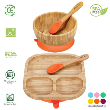 VINSANI BAMBOO BOWL, SQUARE PLATE & SPOON SET by Vinsani