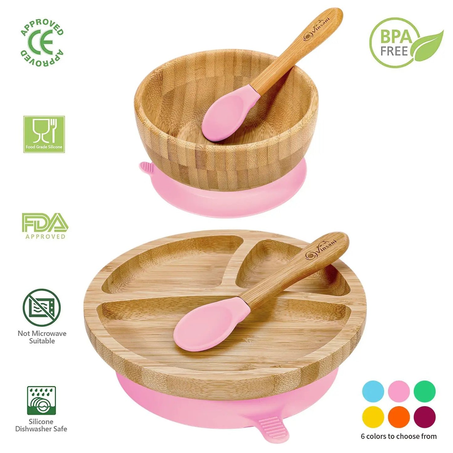 VINSANI BAMBOO BOWL, ROUND PLATE & SPOON SET by Vinsani